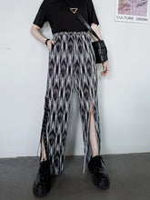 Women Printed Lace Elastic High Waist Retro Wide Leg Casual Pants